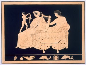 1808-10年公開の88でリラックスしたカップル88：イラスト私はAubian Louis Millin de GrandmaisonによるPeintures de Vases Antiques Vulgairement Appeles Etrusquesのバインディングからのイラスト 作： French School